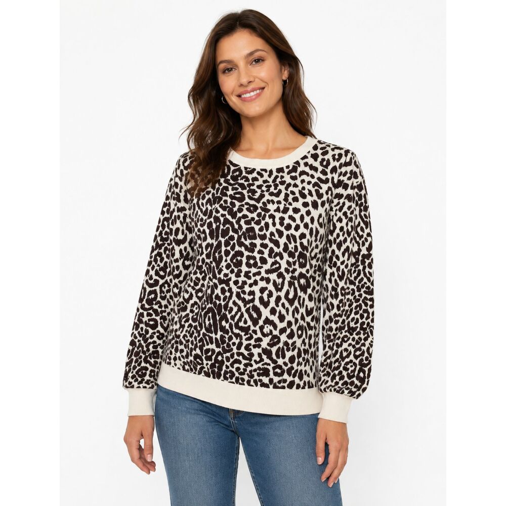 J.Crew M Leopard Print Vintage Fleece Comfy Cotton Sweatshirt